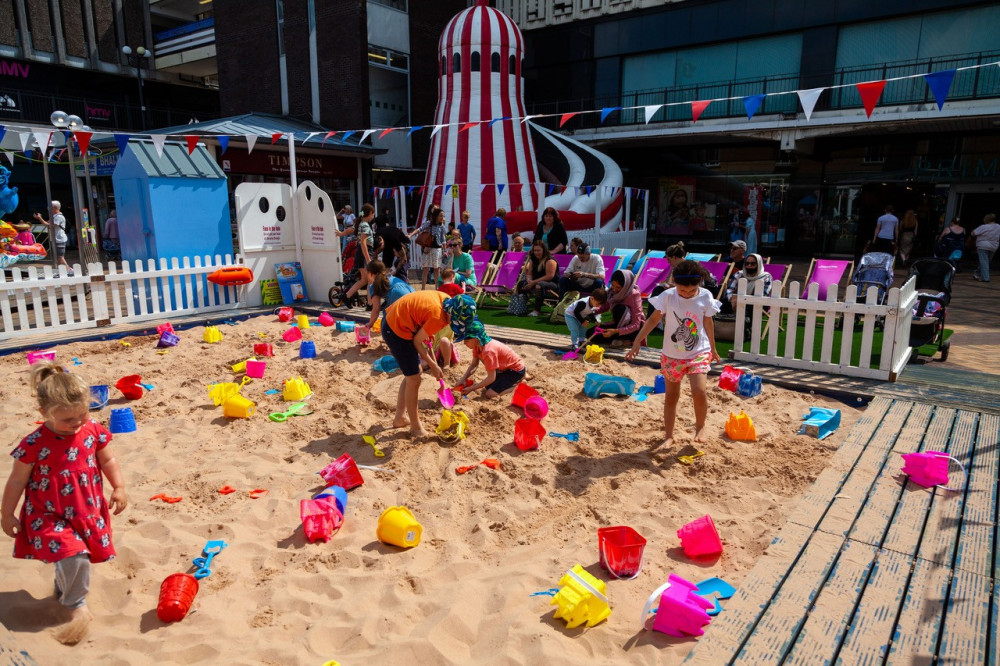 Merseyway is bringing back its outdoor beach 'Merseybay' for the summer holidays, featuring beach fun, food, activities, and more (Image - Merseyway Shopping Centre)