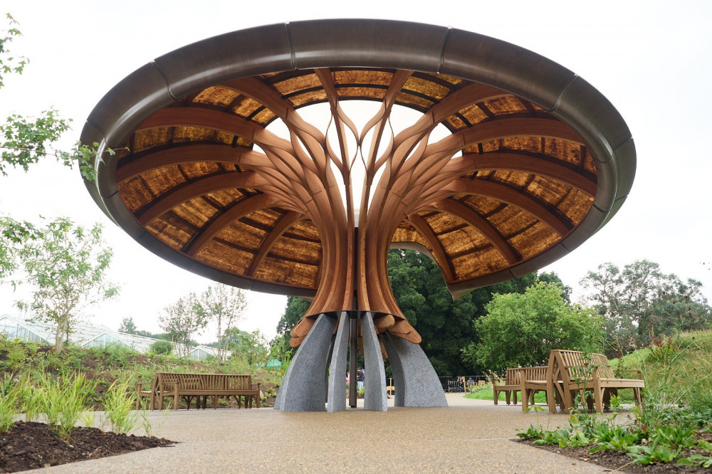 The Carbon Garden features trees, thousands of plants, and a fungi-inspired pavilion made entirely from natural materials (credit: Ollie G. Monk). The Carbon Garden features trees, thousands of plants, and a fungi-inspired pavilion made entirely from natural materials (credit: Ollie G. Monk).