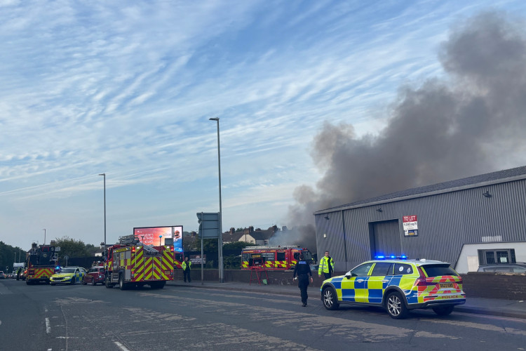 Part of the A53 has been closed by police while firefighters tackle the blaze. (Supplied)