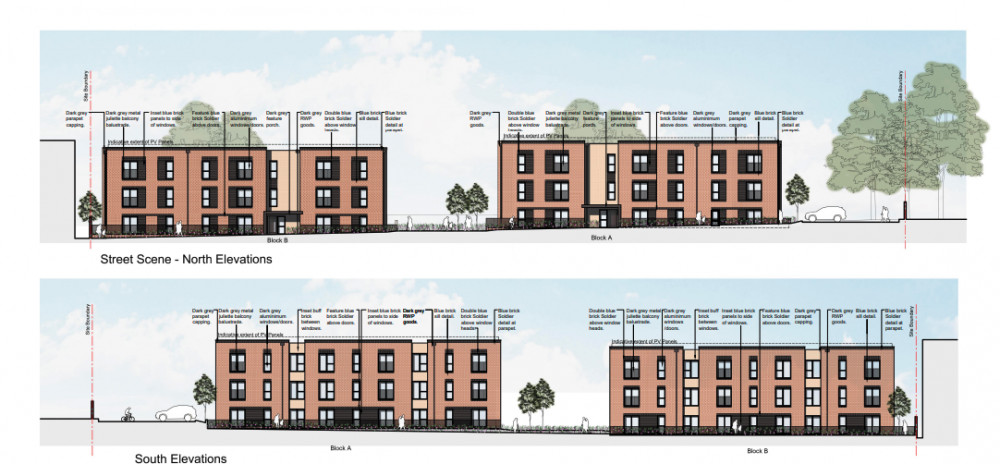 The new three-storey buildings will be arranged in two separate blocks, with each block containing 18 one and two-bedroom apartments (image via planning application)