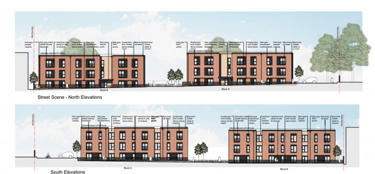 The new three-storey buildings will be arranged in two separate blocks, with each block containing 18 one and two-bedroom apartments (image via planning application)