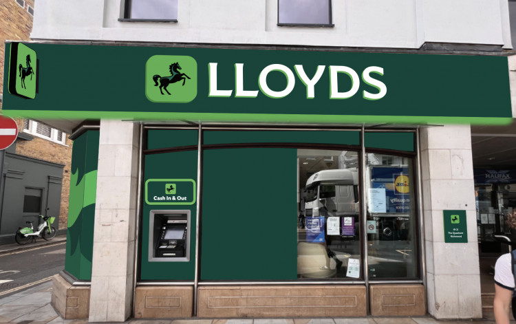 What the frontage of the Lloyds Bank on The Quadrant, Richmond could look like if plans are approved (credit: Planning application).