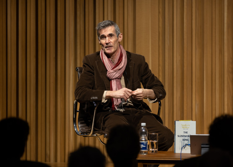 Andrew Miller speaking at the 2022 Wells Festival of Literature — the Somerset author is now longlisted for the 2025 Booker Prize