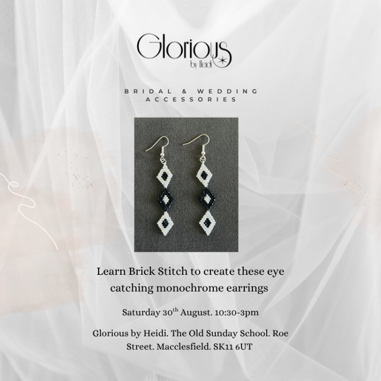 Learn basic Brick Stitch to make a pair of eye-catching monochrome earrings
