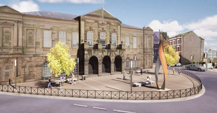 CGI of proposed public square in front of Longton Town Hall. Image from Stoke-on-Trent City Council consultation document.