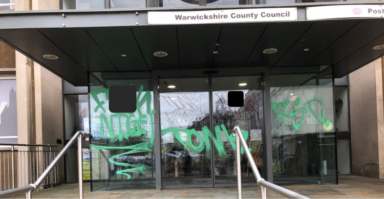 Graffiti sprayed on Shire Hall over the weekend
