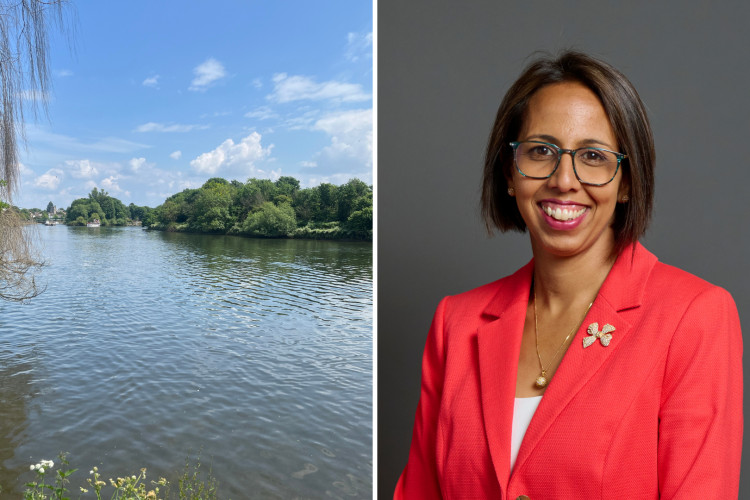 Twickenham MP Munira Wilson joined the protest against Thames Water's Teddington Direct River Abstraction project (credit: Nub News & House of Commons).