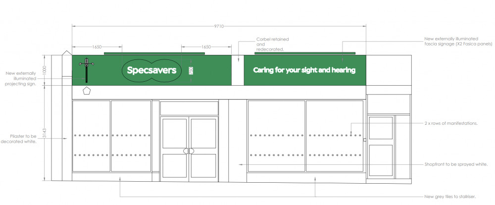 Approved plans include fascia panel, projecting sign and tiled stall riser to protect shopfront (credit: Planning application).
