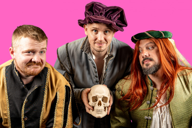 To laugh, or not to laugh… that is the question! Cast of The Complete Works of William Shakespeare (Abridged) rehearse with Yorick in tow (image by Gwyn Davies)