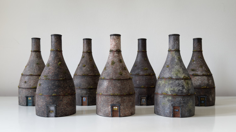 Group of miniature bottle kilns by artist Chris Twigg. (Supplied)