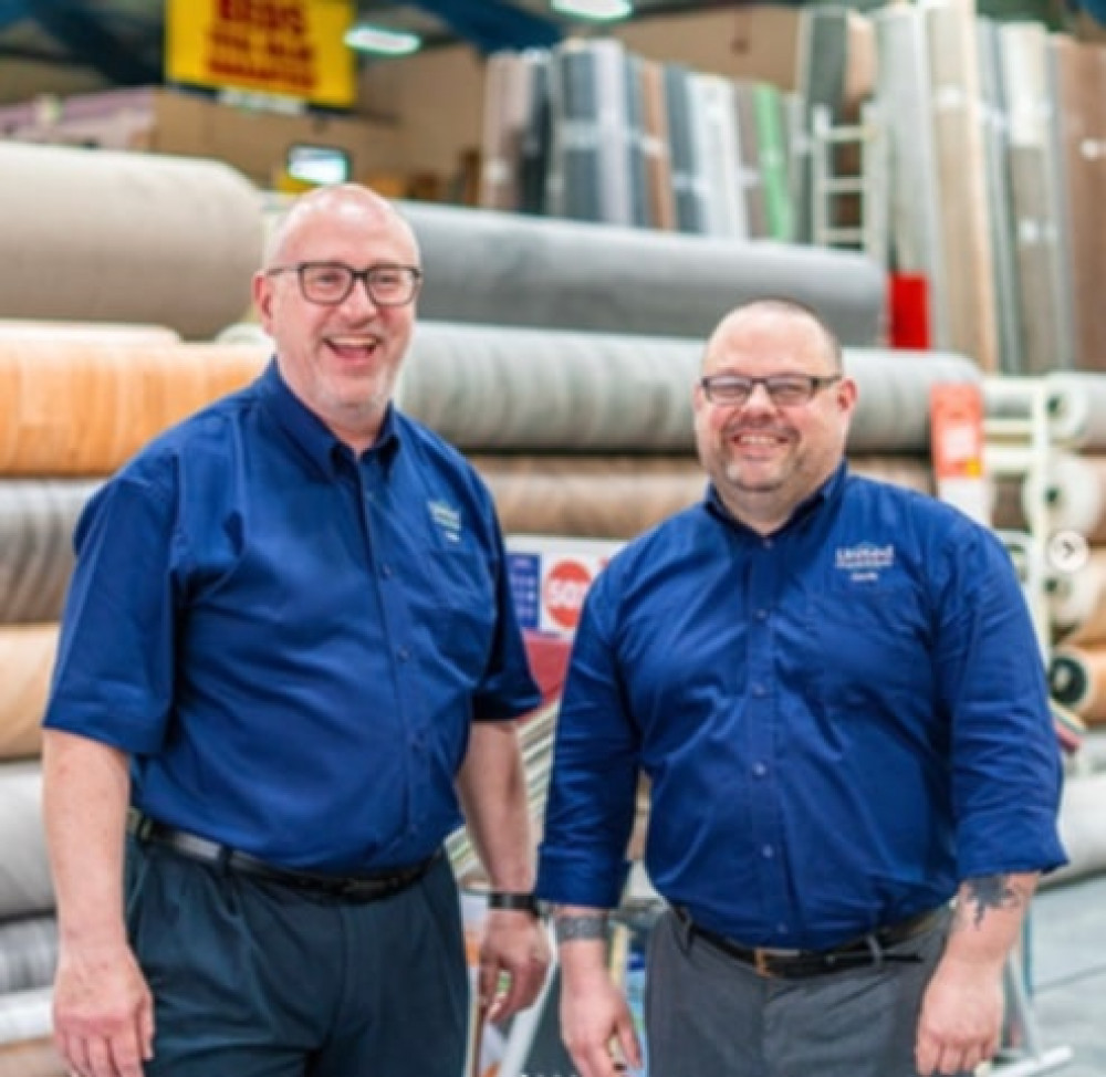 Owner and manager at United Carpets, Eddie Davies, with assistant manager, Gavin Chesters, who have run the store since 2010 (Discover Crewe). Owner and manager at United Carpets, Eddie Davies, with assistant manager, Gavin Chesters, who have run the store since 2010 (Discover Crewe).