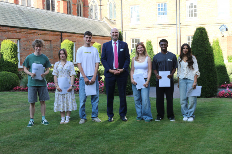 Left to right Jack Fleming, Genevieve Slater-Tucker, Oscar Reynolds, Grove du Toit (Headmaster), Megan Shipton, Anjola Okusanya and Mia Samra.