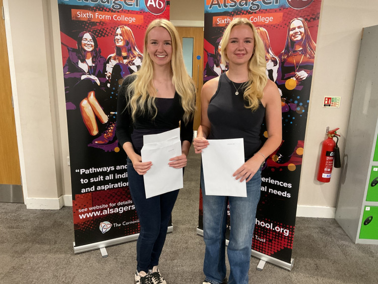 Two students at Alsager School celebrating today (Thursday) after receiving their exam results. (Photo: Alsager School) 