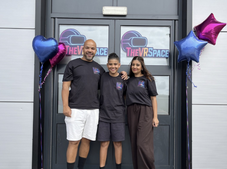 David, Leuan and Manjit Checkly at The VR Space which opens today (Friday 15 August)(image supplied)