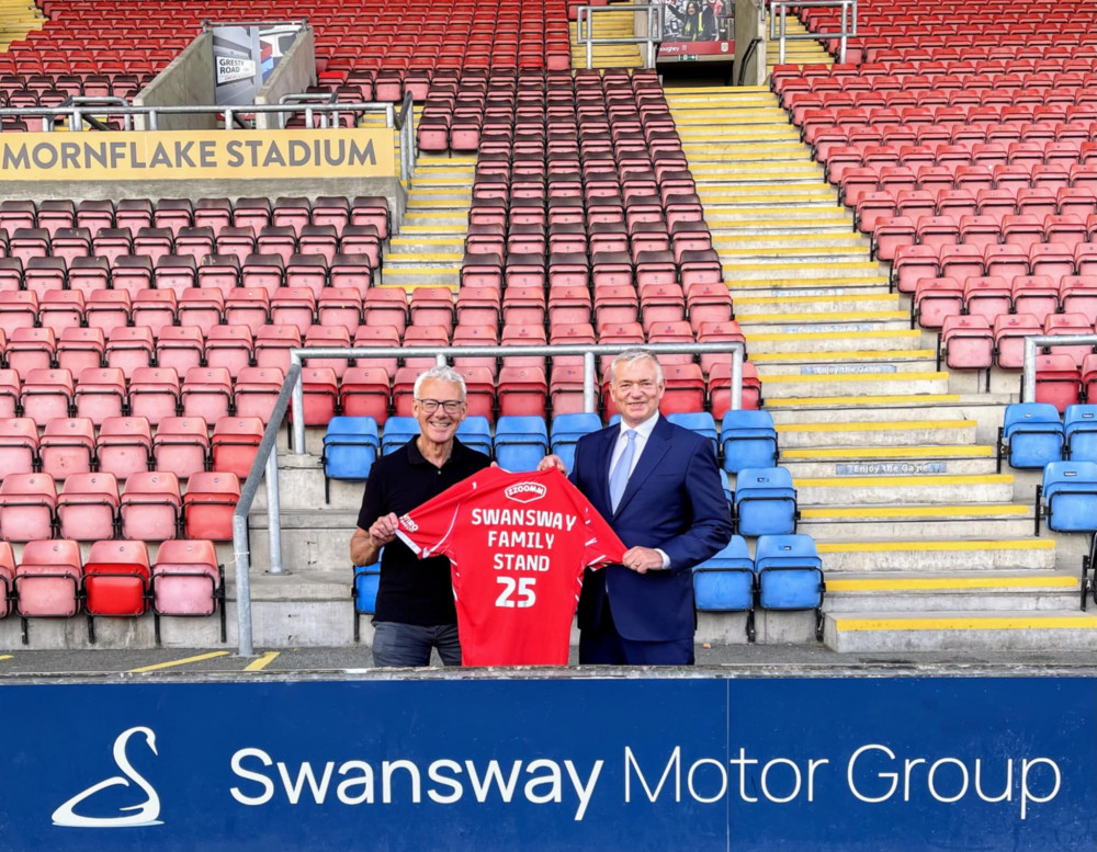 Swansway Motor Group has signed for Crewe Alexandra ahead of the 2025/26 season, seeing the newly named ‘Swansway Family Stand’ come into play (Supplied).