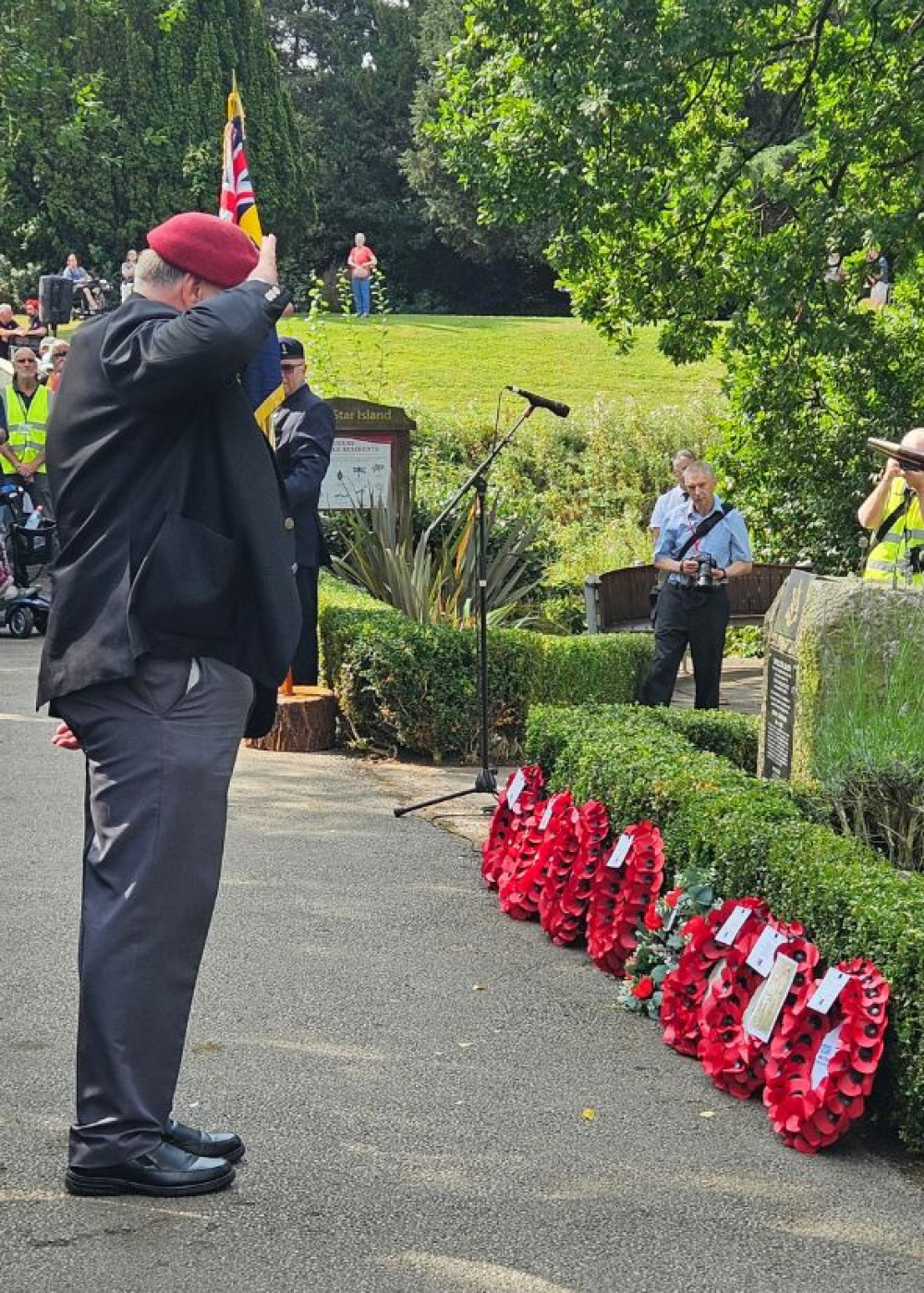 Armed Forces veterans who now work at Leighton Hospital laid a wreath at Crewe’s Burma Island Campaign memorial to mark the 80th anniversary of VJ Day (Supplied).