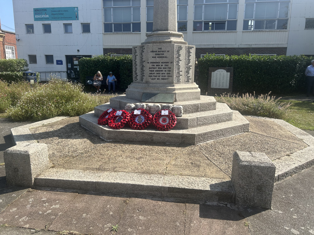 To commemorate the 80th anniversary of Victory Over Japan Day, the Royal British Legion's Surbiton branch held a wreath laying service at the Surbiton War Memorial on Ewell Road (Credit: Tilly O'Brien)