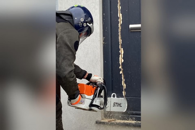 Police forced entry. 