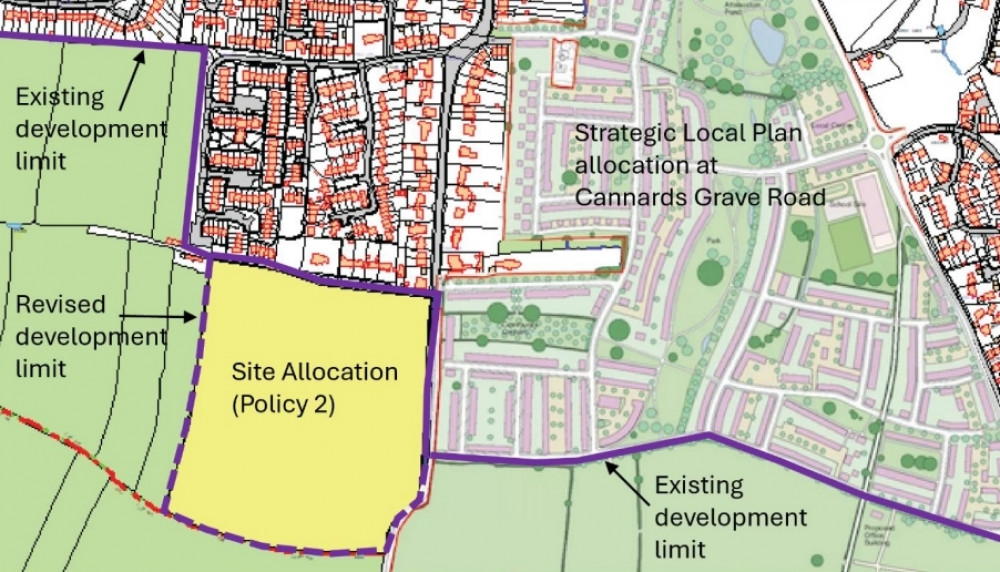 Additional land allocated for residential development within the Shepton Mallet Neighbourhood Plan. CREDIT: Somerset Council. 