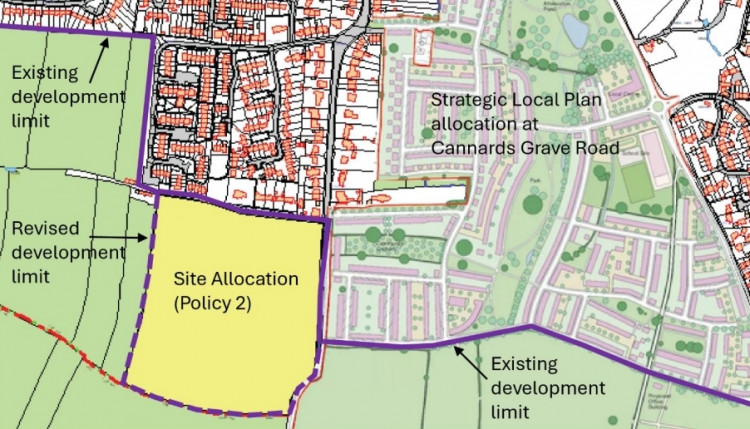 Additional land allocated for residential development within the Shepton Mallet Neighbourhood Plan. CREDIT: Somerset Council. 
