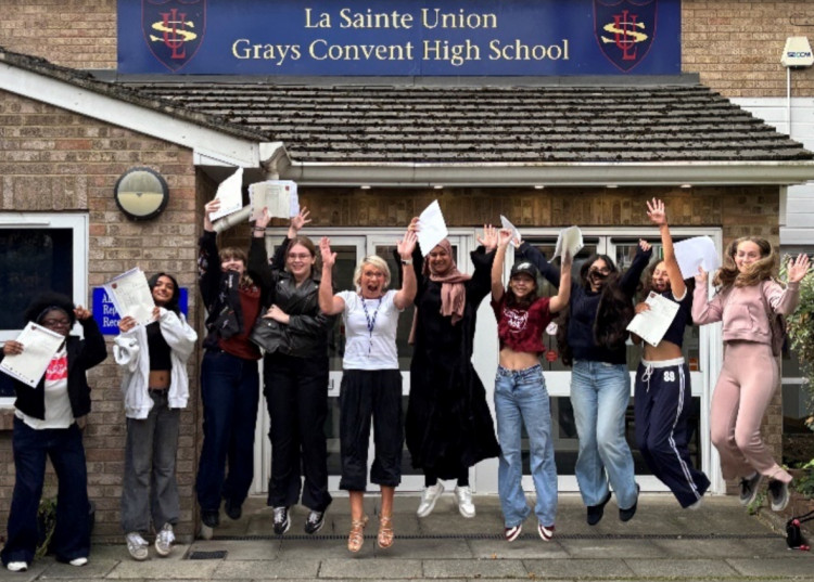 Jumping for joy at Grays Convent.