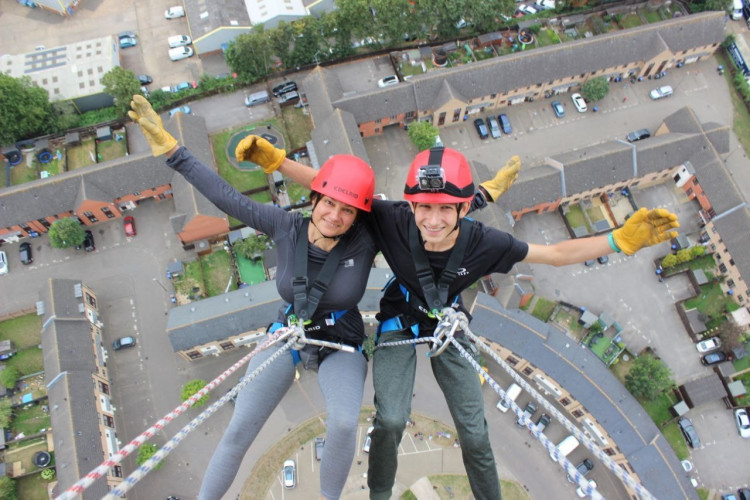 Seven brave fundraisers abseiled over 400ft to raise money for Wheelchairs for Ukraine (Photo: URICR)