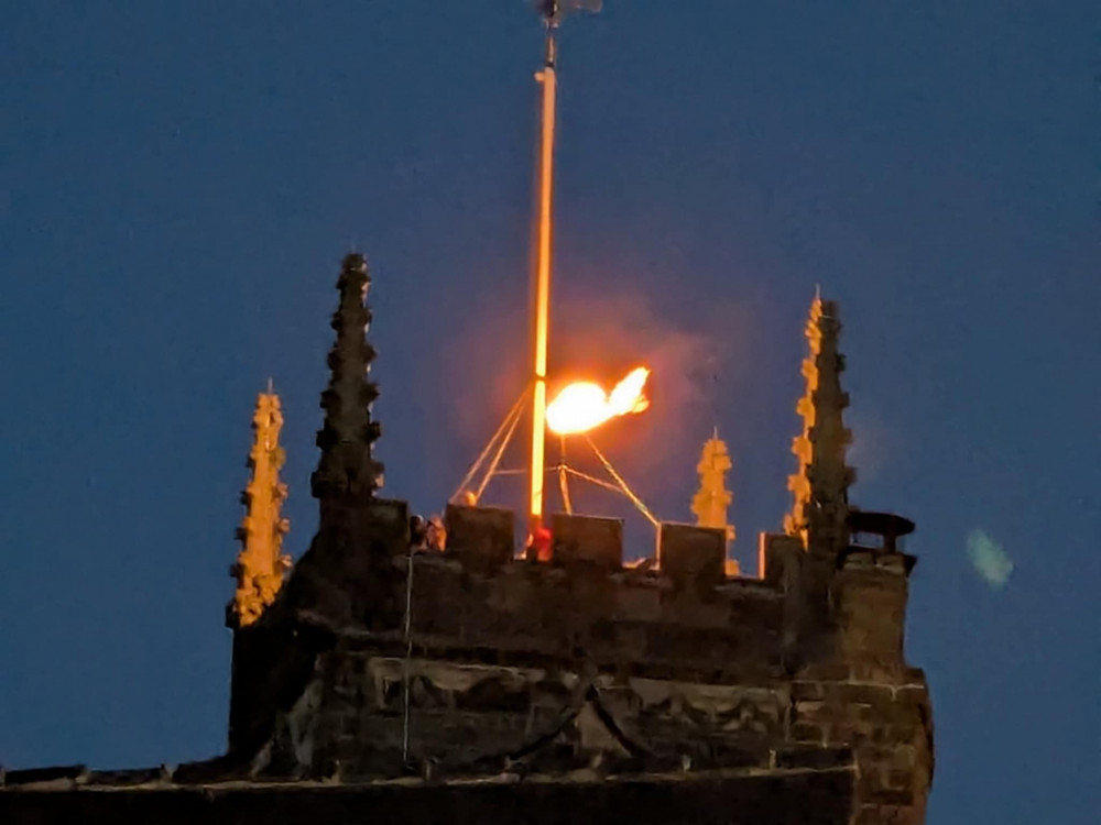 A beacon was lit on top of St Mary's Church in Sandbach. (Photo: Nub News)