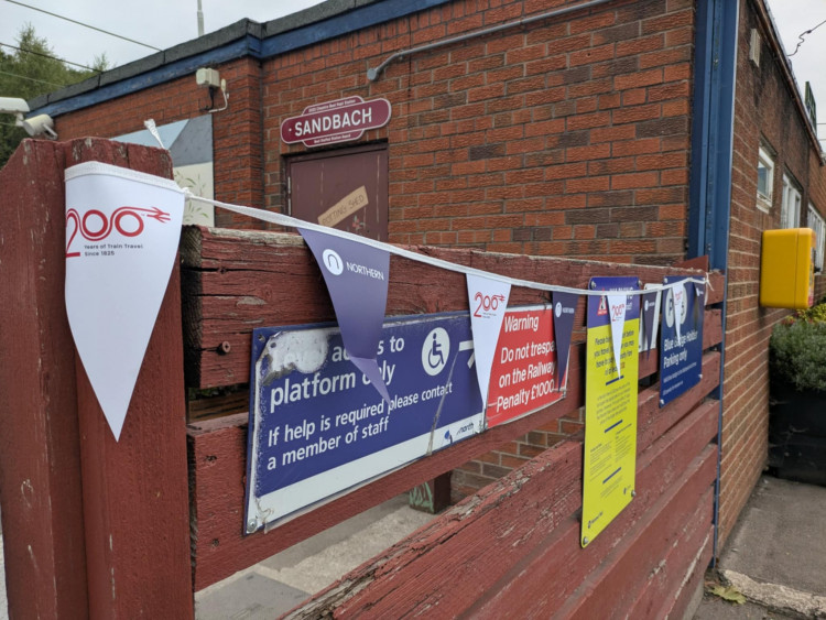 The bunting is up at Sandbach station ready to celebrate the big anniversary. (Photo: Nub News)