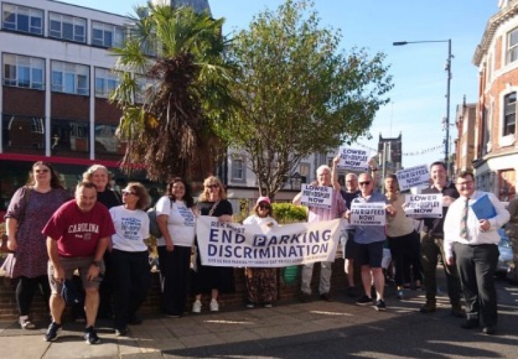 Parking protestors outside the Guildhall in July (credit: Gia Borg-Darcy).