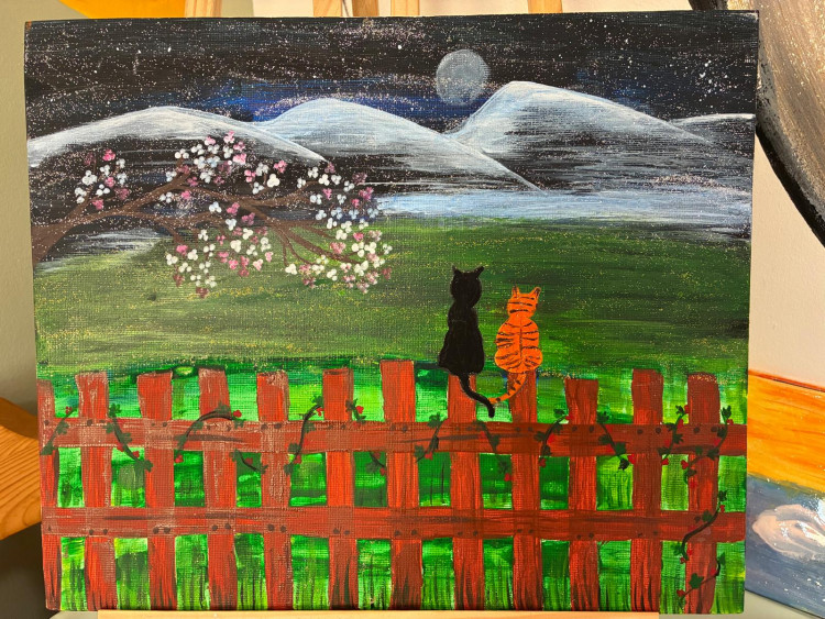 Sip & Paint-Silent Night Cat ❤️