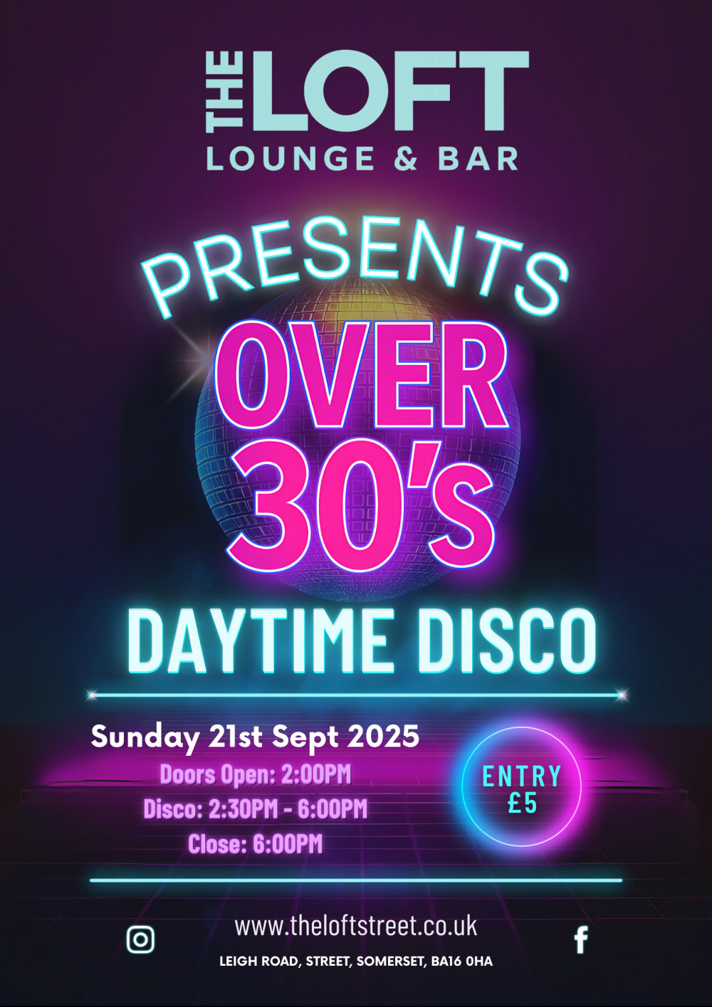 The Loft in Street hosts an over-30s daytime disco on Sunday, 21 September. The Loft in Street hosts an over-30s daytime disco on Sunday, 21 September.
