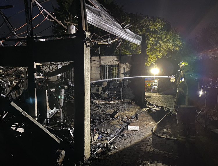 Crews damping down at the blaze near Horndon