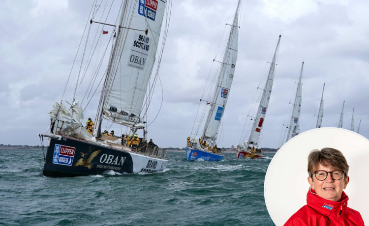 Jo Worrall, a retired school business manager from Stockport, will be taking on six mighty oceans as she sails 40,000 nautical miles around the world (Images - main: Matt Dickens / Clipper Race, inset: Clipper Race)