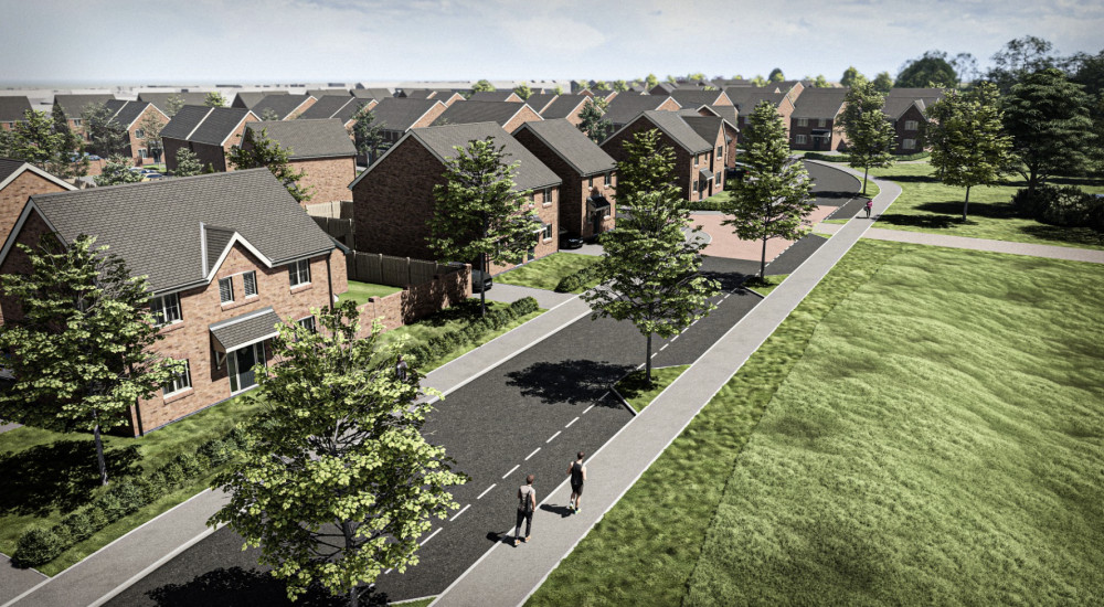 A computer-generated image of Bellway Strategic Land’s proposed development in Bishop’s Tachbrook, where outline plans have been submitted for up to 125 homes (image supplied)
