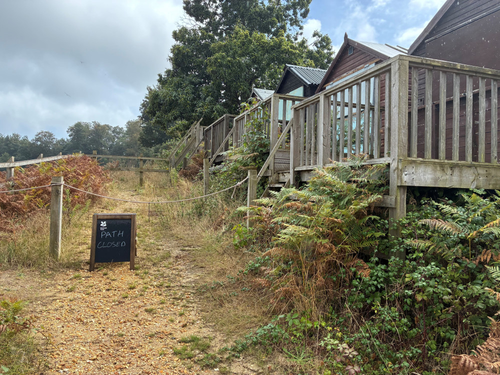Middle Beach closed path and beach huts which will go Middle Beach closed path and beach huts which will go
