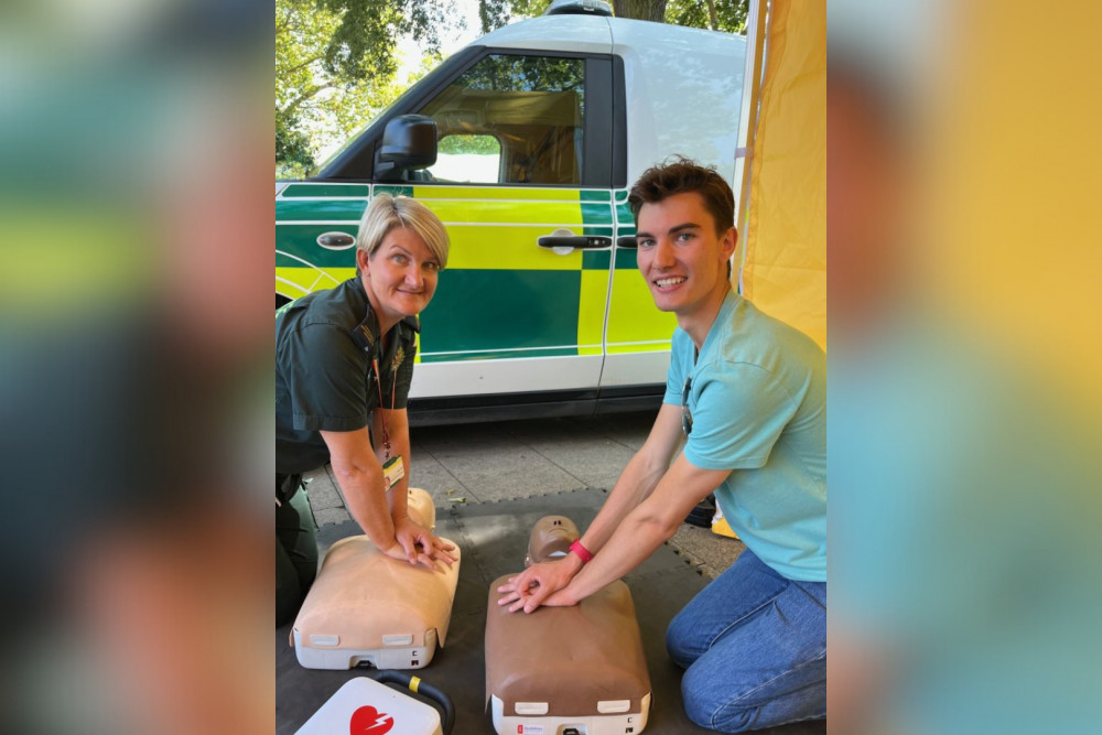 James Bird (right) has been praised after performing CPR on a woman who collapsed while he was travelling in Europe, months after learning the skill from his mum, a London Ambulance Service trainer (credit: London Ambulance Service). James Bird (right) has been praised after performing CPR on a woman who collapsed while he was travelling in Europe, months after learning the skill from his mum, a London Ambulance Service trainer (credit: London Ambulance Service).