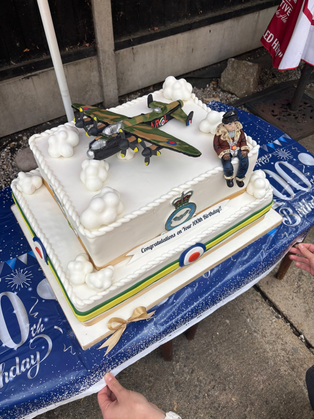 The impressive birthday cake featured a Lancaster bomber made of icing.