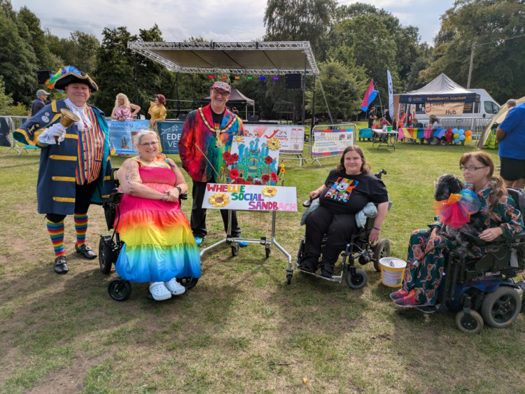 Sandbach partied until it dropped at Sandbach Pride. Wheelie Social Sandbach (pictured with mayor and town crier) won the best dressed trolley. Photo: Nub News)