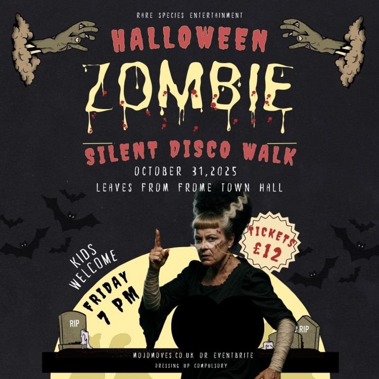 Frome's Rare Species Entertainment hosts a zombie-themed silent disco walking tour on 31 October, starting outside Frome Town Hall. 