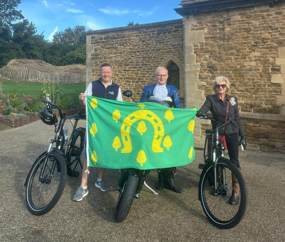  Jason Allen, Chair of Discover Rutland, Richard Chesterfield, High Sheriff of Rutland and Dr Sarah Furness, Lord-Lieutenant of Rutland set off from Oakham Castle on Rutland Day (Photo: RHCPT)