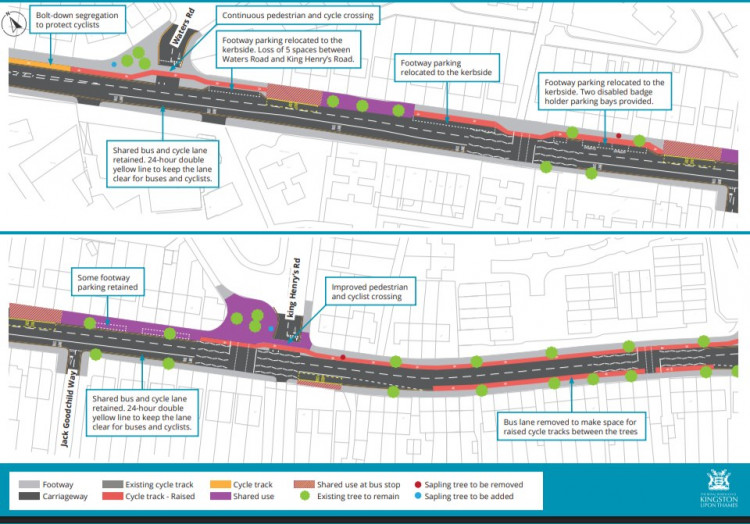 Work connecting the cycle lane between Kingston’s Aldi and the London Road Junction is set to begin this month (Credit: Kingston Council)