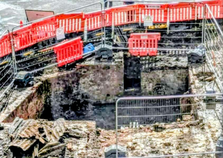 Work on the Mill Street Corridor project was paused this September, when the cellar of a former grocery shop was uncovered by Waverley Court (Photo: Paula Furniss).