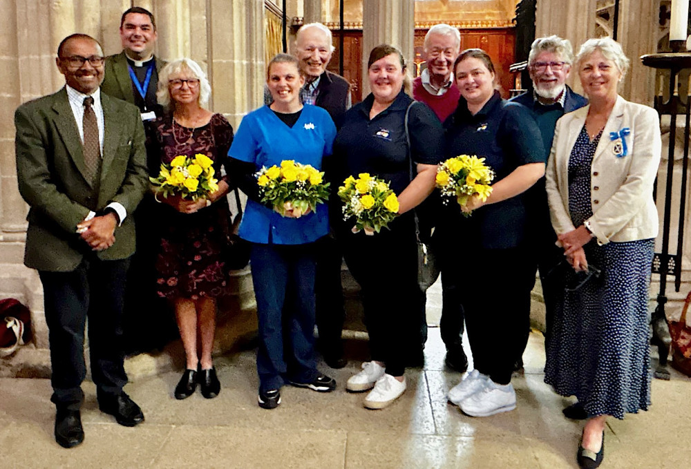 The presenters with Mayor Louis Agabani, Canon Precentor Tim Stevens, SOUP! organiser Ross Young, MC Paddy O’Hagan and High Sheriff Janet Montgomery