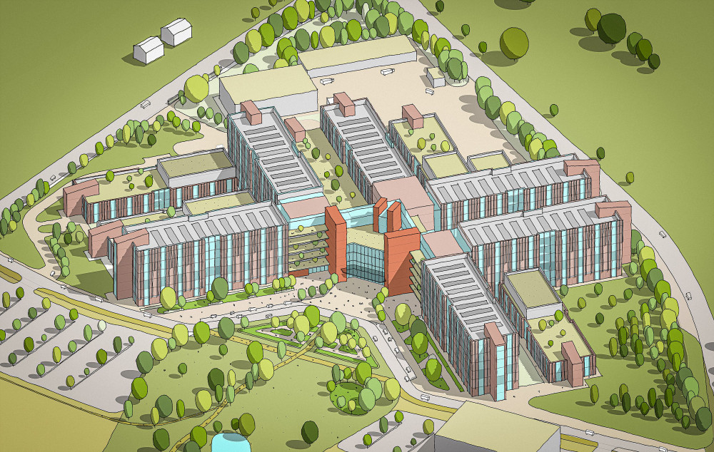 An artist's impression of the new Leighton Hospital set to start construction in 2028 (MCHFT).