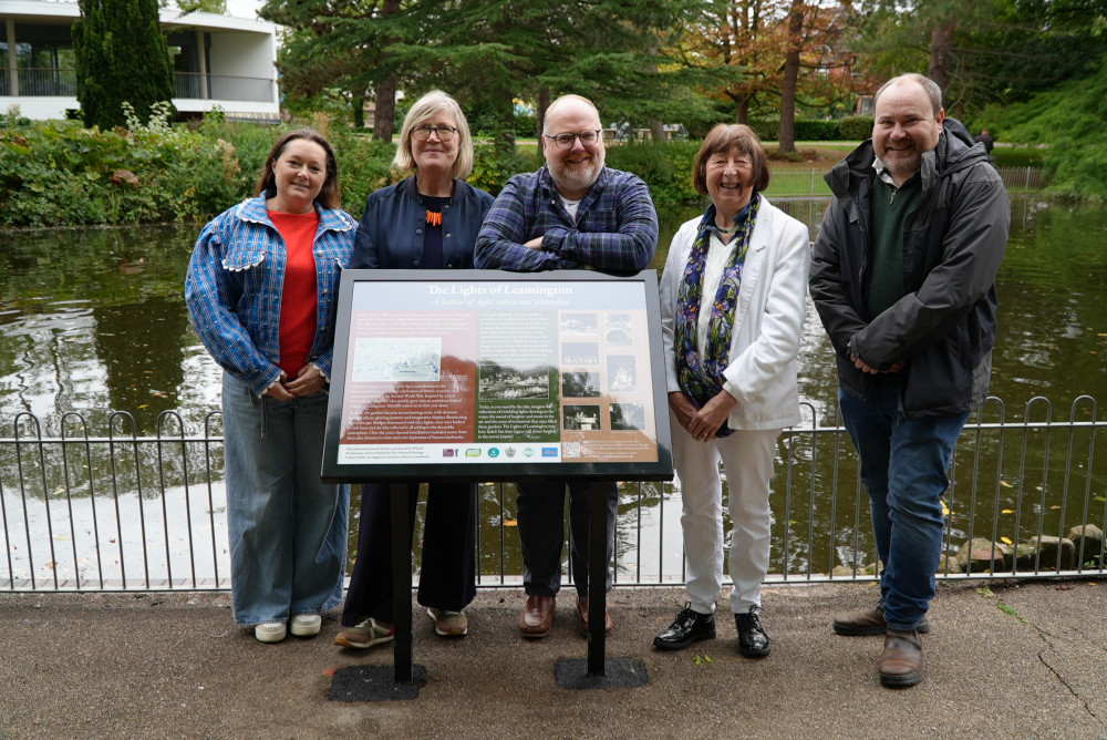 Left to right captured is Stephanie Kerr, Executive Director BID Leamington; Carole Sleight & David Clargo, Whittle Productions; Sidney Syson; Cllr Will Roberts (image via WDC) 