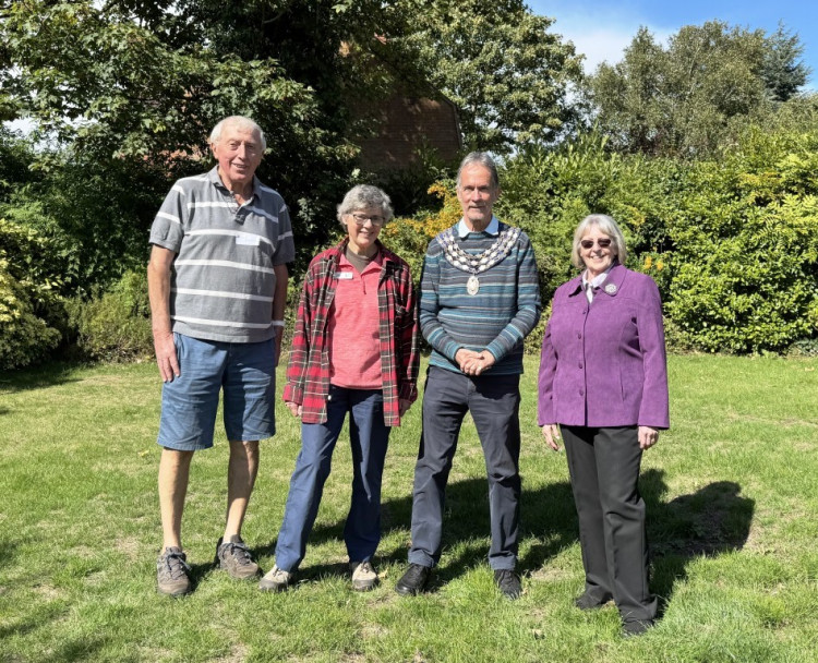   Geoff Litterick, local volunteer; Kate Ashbrook, OSS general secretary; Mayor James Kennedy; Jan Cooper, historian (image supplied) 