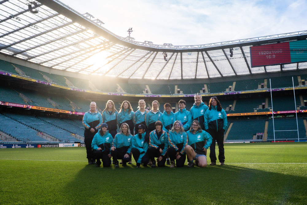 An all-female grounds team will prepare the pitch at Twickenham for the Women’s Rugby World Cup Final, a historic first in the sport (credit: GMA).