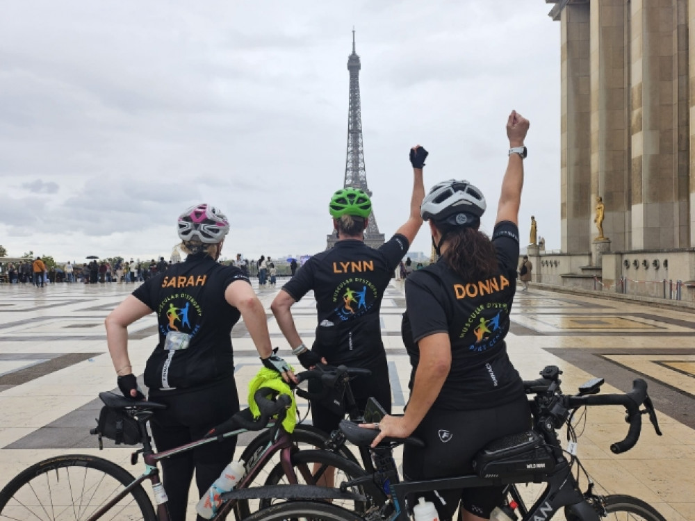 Lynn with fellow riders Sarah and Donna at the finish line  (image supplied) 