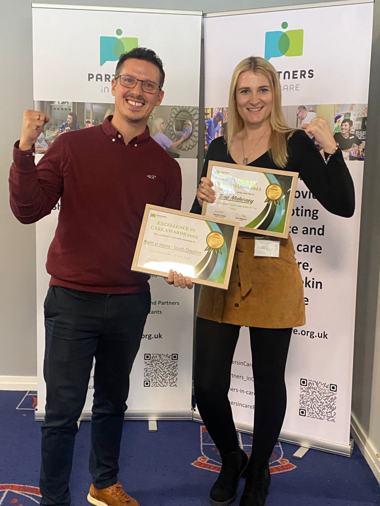 Right at Home managing director Ben Selby with care manager, Tina Mahoney. (Photo: Right at Home South Cheshire) 