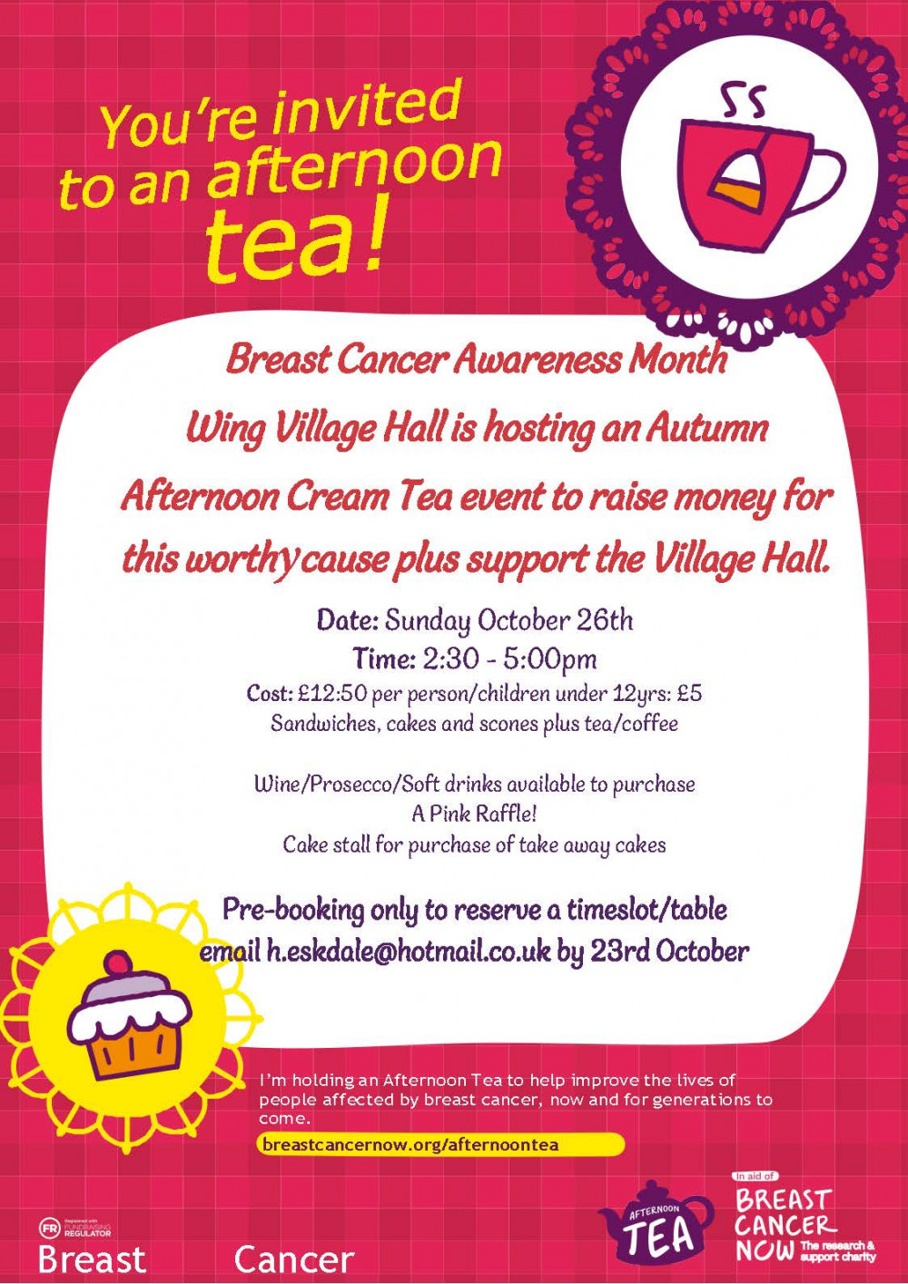 Charity Autumn Afternoon Tea for Breast Cancer Now/Wing Village Hall Charity Autumn Afternoon Tea for Breast Cancer Now/Wing Village Hall